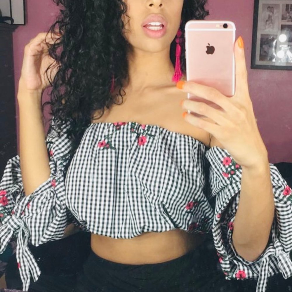 Off Shoulder Checkered Top